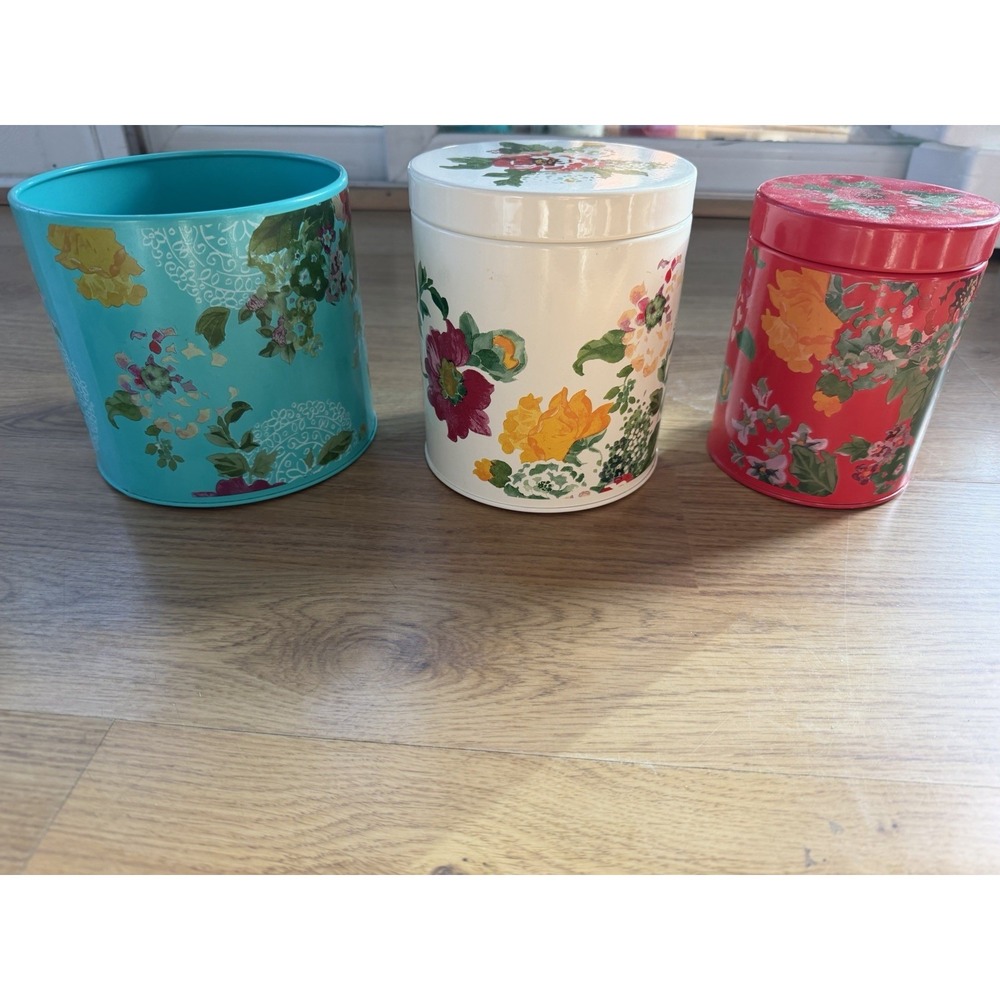 Pioneer Woman Steel Canisters Garden Meadow Floral Containers Lot of 3